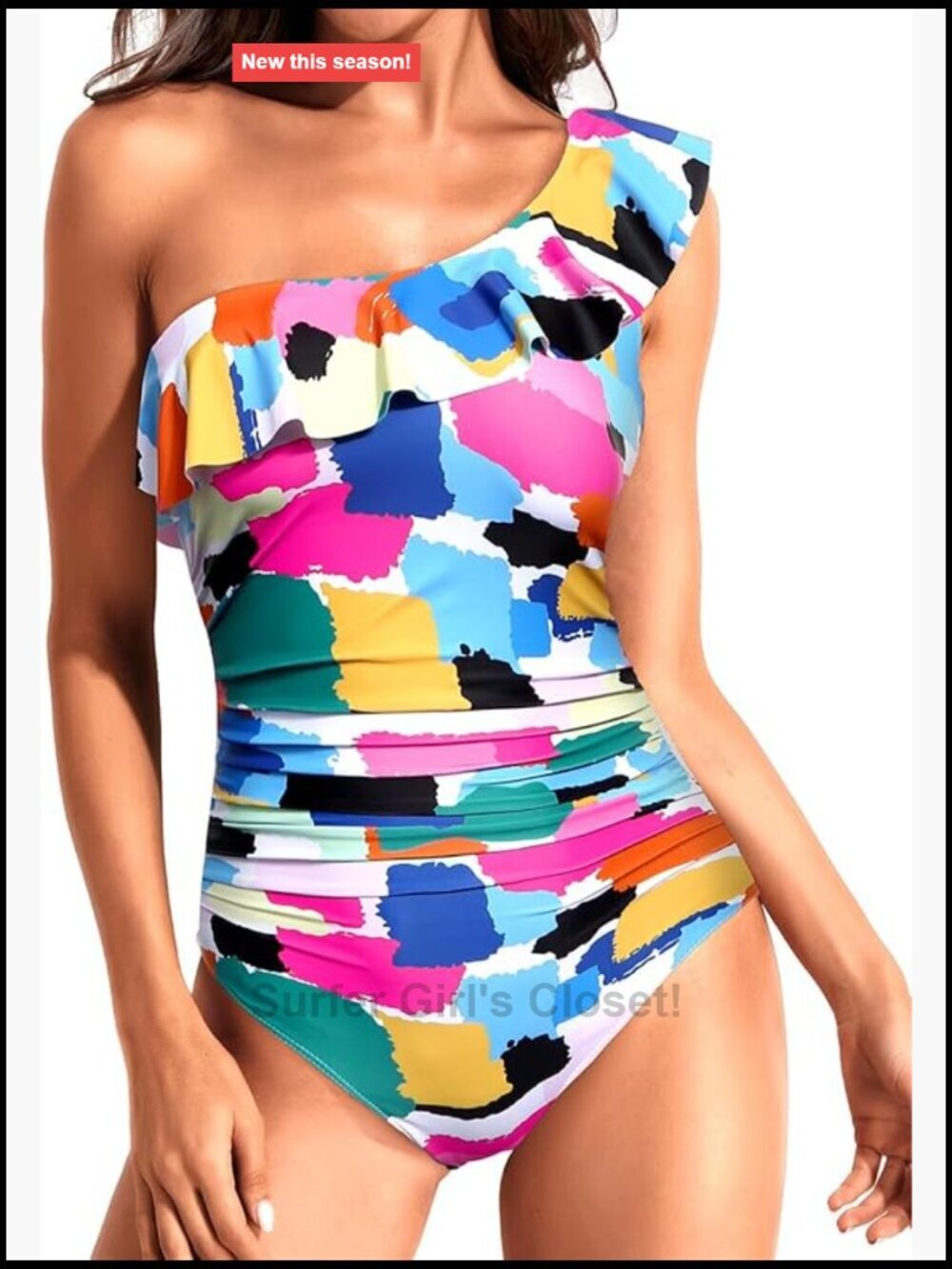 One Piece Swimsuit Tummy Control One Shoulder Ruffle Swimwear